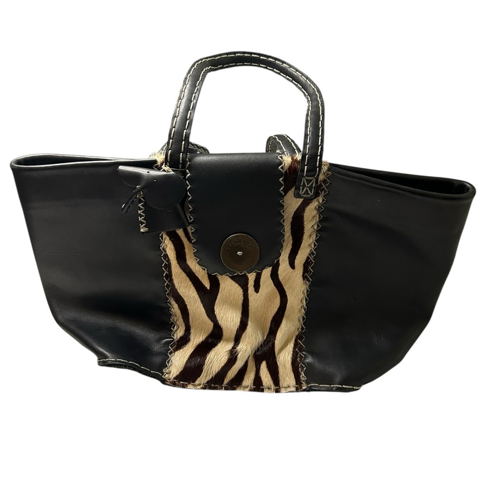 Tribal Boho Zebra-Print Handmade Leather Tote Bag | Rare Tsonga South Africa Y2K